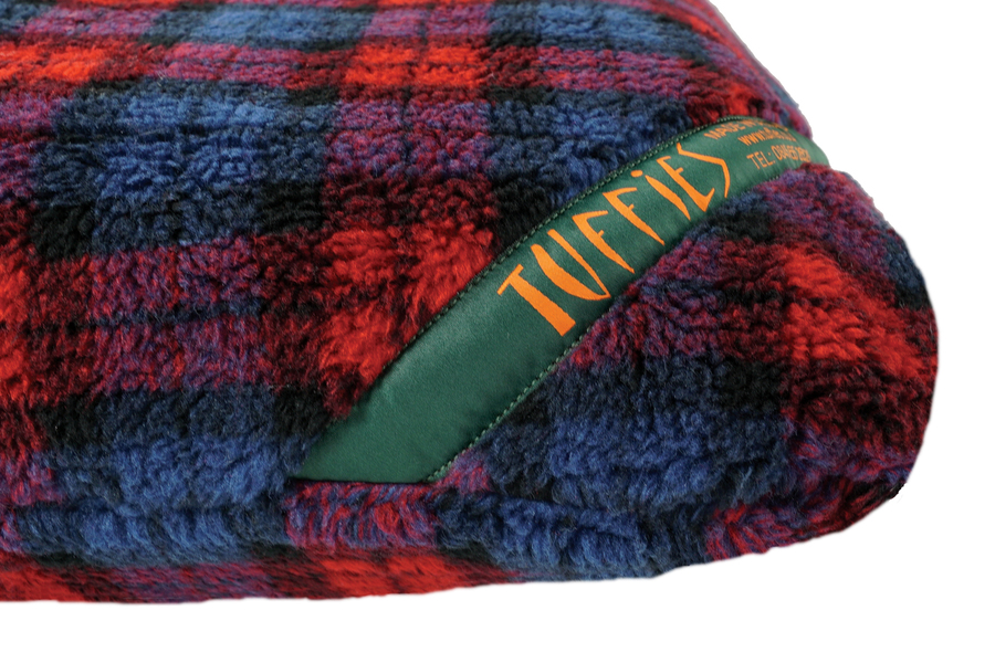 Red Tartan Luxury Fleece Optional Washable Dog Bed Cover Corner View