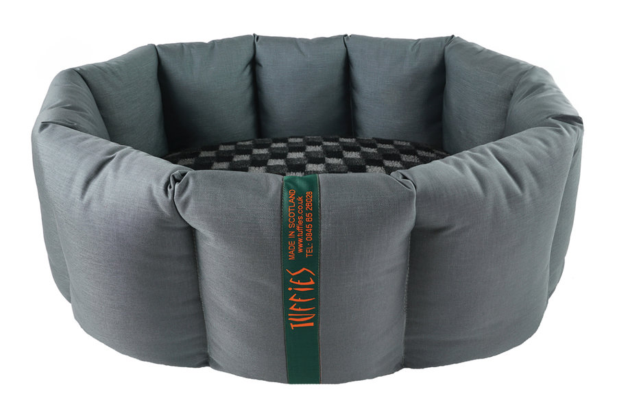 Grey Durasoft Waterproof Orthopaedic Nest Dog Bed With Grey Check Luxury Fleece Side View