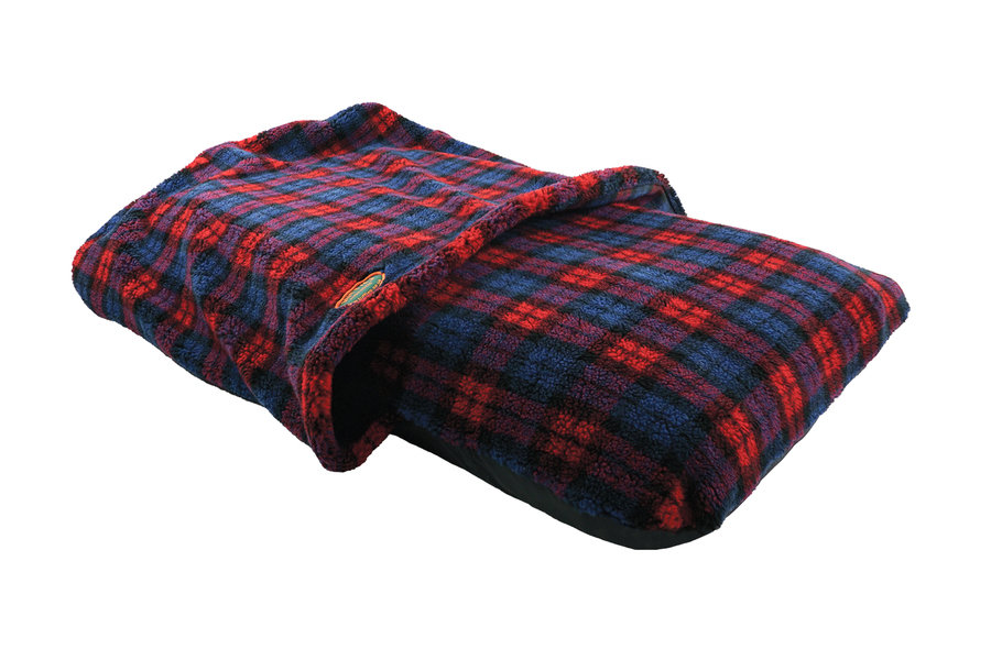 Red Tartan Luxury Fleece Washable Tunnel Cave Anti Anxiety Dog Bed Cover Side View