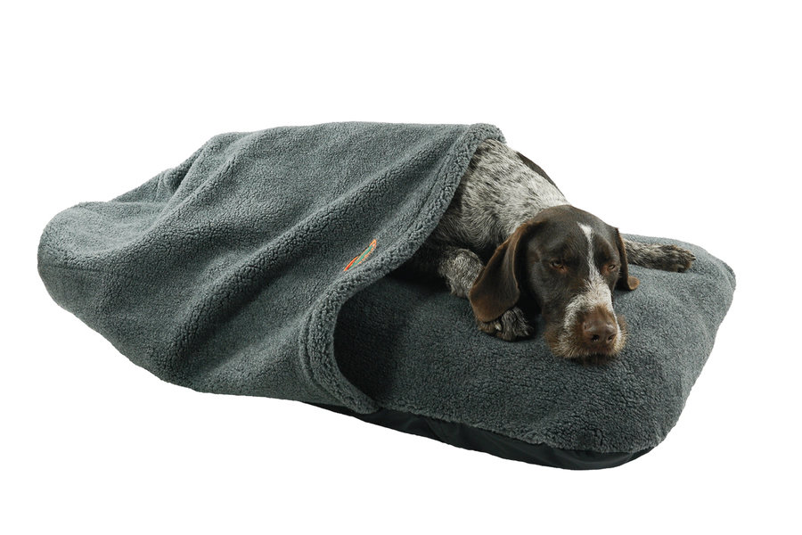 Grey Luxury Fleece Washable Tunnel Cave Anti Anxiety Dog Bed Cover Lifestyle German Pointer
