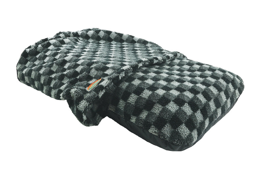 Grey Check Luxury Fleece Washable Tunnel Cave Anti Anxiety Dog Bed Cover Side View