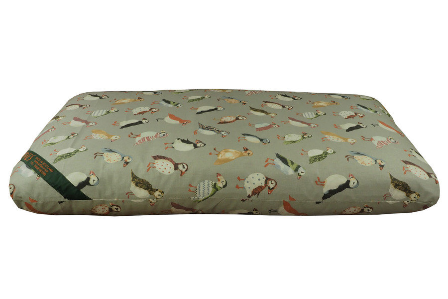 Puffin Print Cotton Twill Optional Washable Dog Bed Cover Side View