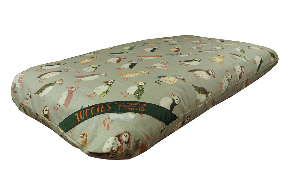 Puffin Print Cotton Twill Optional Washable Dog Bed Cover Corner View