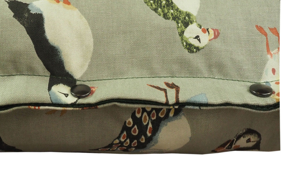 Puffin Print Cotton Twill Optional Washable Dog Bed Cover End View