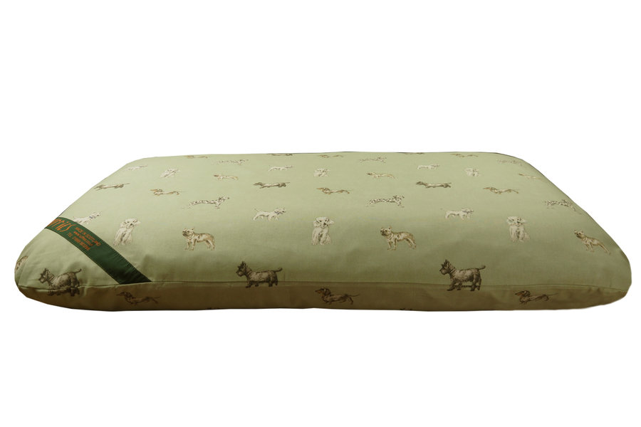 Sage Dog Print Cotton Twill Optional Washable Dog Bed Cover Side View