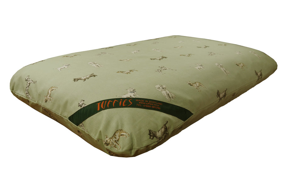 Sage Dog Print Cotton Twill Optional Washable Dog Bed Cover Corner View