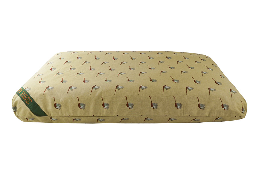 Pheasant Print Cotton Twill Optional Washable Dog Bed Cover Side View