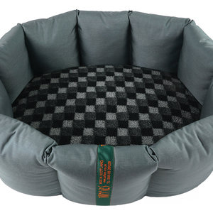 Grey Durasoft Waterproof Orthopaedic Nest Dog Bed With Grey Check Luxury Fleece Tilted View