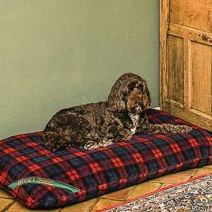 Red Tartan Luxury Fleece Optional Washable Dog Bed Cover Lifestyle Cockapoo