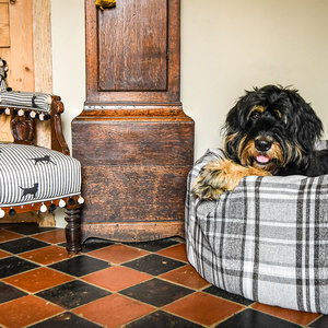 Granite Optional Washable Two Part Highland Tartan Nest Dog Bed Cover Lifestyle Bernadoodle