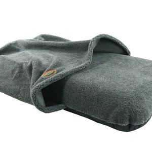 Grey Luxury Fleece Washable Tunnel Cave Anti Anxiety Dog Bed Cover Side View