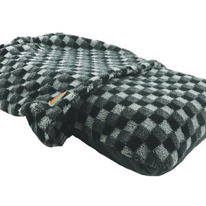 Grey Check Luxury Fleece Washable Tunnel Cave Anti Anxiety Dog Bed Cover Side View