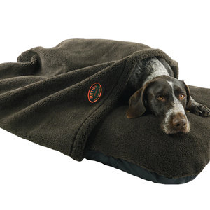 Brown Luxury Fleece Washable Tunnel Cave anti Anxiety Dog Bed Cover Lifestyle German Pointer