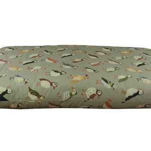 Puffin Print Cotton Twill Optional Washable Dog Bed Cover Side View