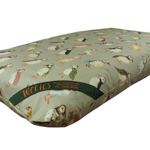 Puffin Print Cotton Twill Optional Washable Dog Bed Cover Corner View