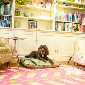 Pheasant Print Cotton Twill Optional Washable Dog Bed Cover Lifestyle Cockapoo