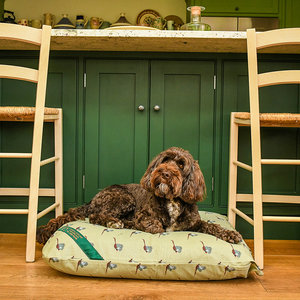 Pheasant Print Cotton Twill Optional Washable Dog Bed Cover Lifestyle Cockapoo